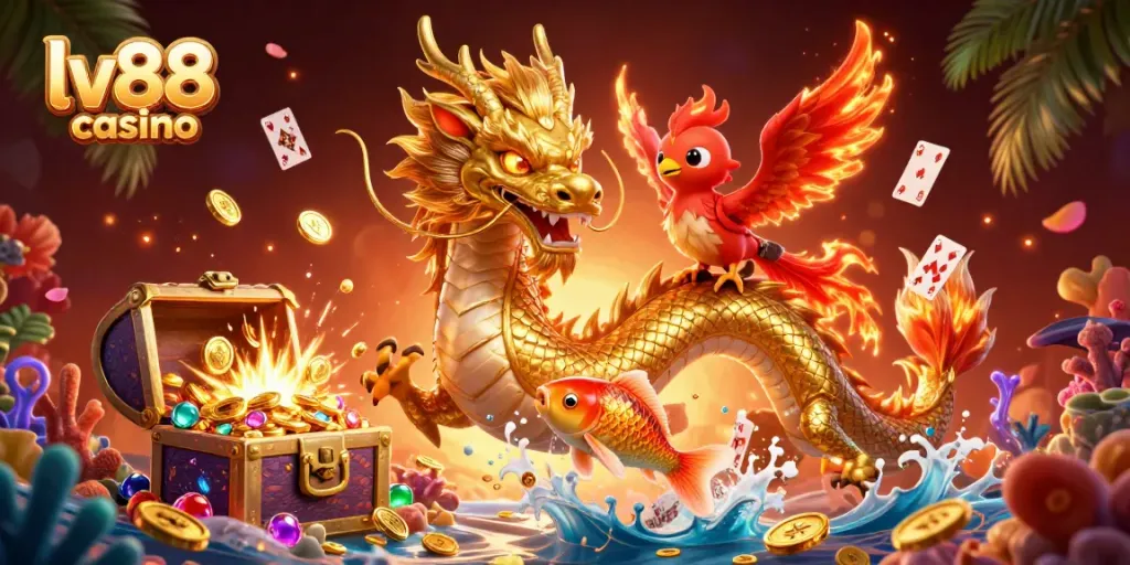 Experience thrilling gameplay at lv88 casino with vibrant 3D illustrations of iconic gaming elements.