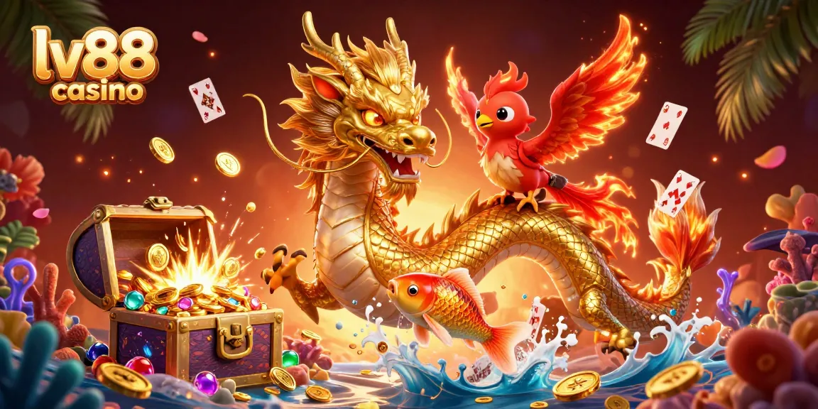 Experience thrilling gameplay at lv88 casino with vibrant 3D illustrations of iconic gaming elements.