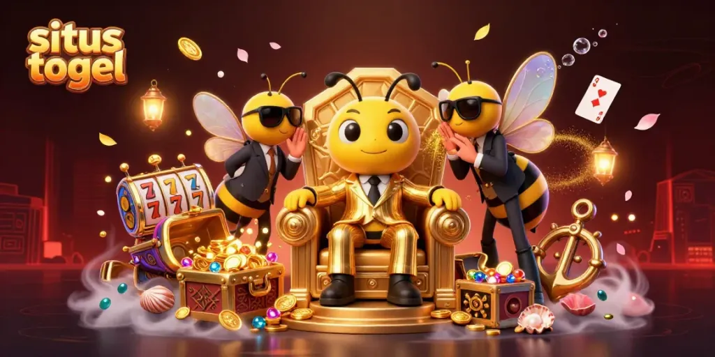Experience the excitement of situs togel with dynamic 3D illustration showcasing cartoon characters and casino elements.