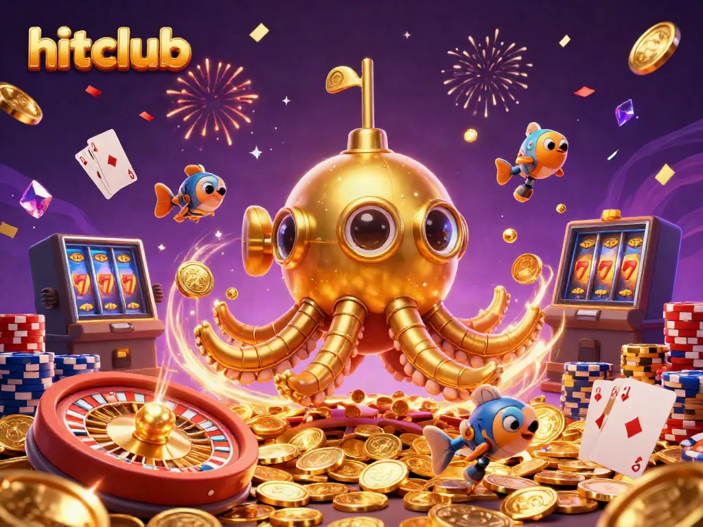Experience the thrill of hitclub as you chase luck with a golden kraken submarine and sparkling riches.