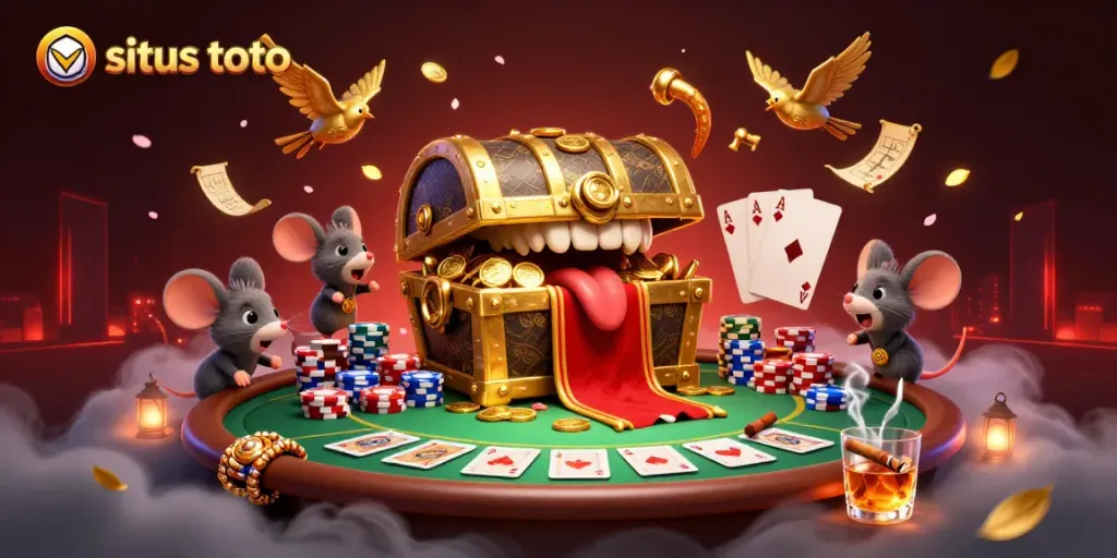 Gamblers engage with situs toto in a vibrant, immersive 3D casino scene filled with excitement.
