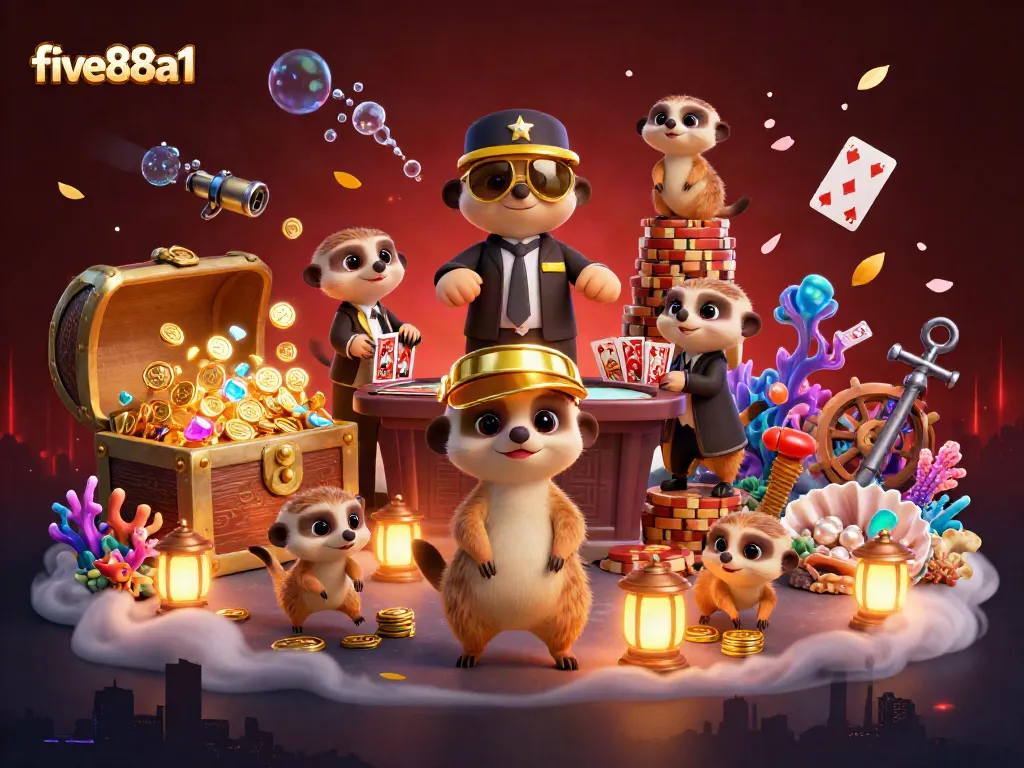 Experience the vibrant five88a1 casino world with meerkats running exciting games and winning chips.