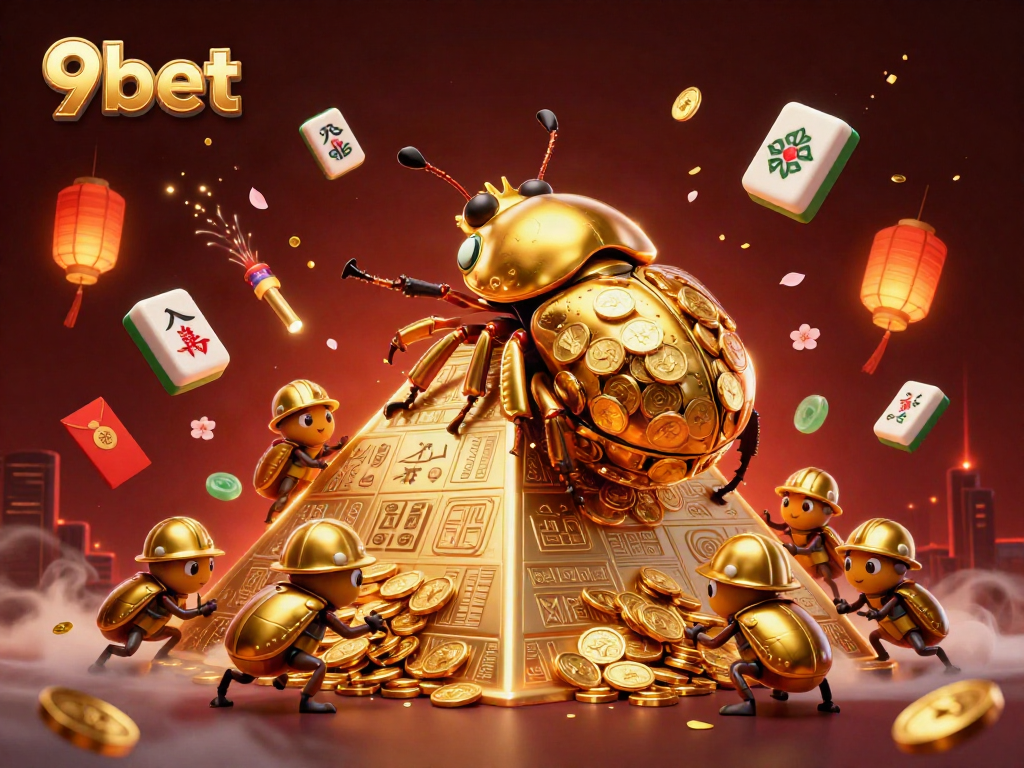 Engage with 9bet's thrilling gaming universe in this dynamic 3D casino illustration.
