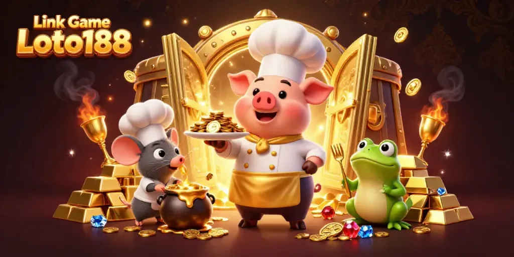 Experience thrilling action with Link Game Loto188 as golden coins and treasures abound in this vibrant illustration.