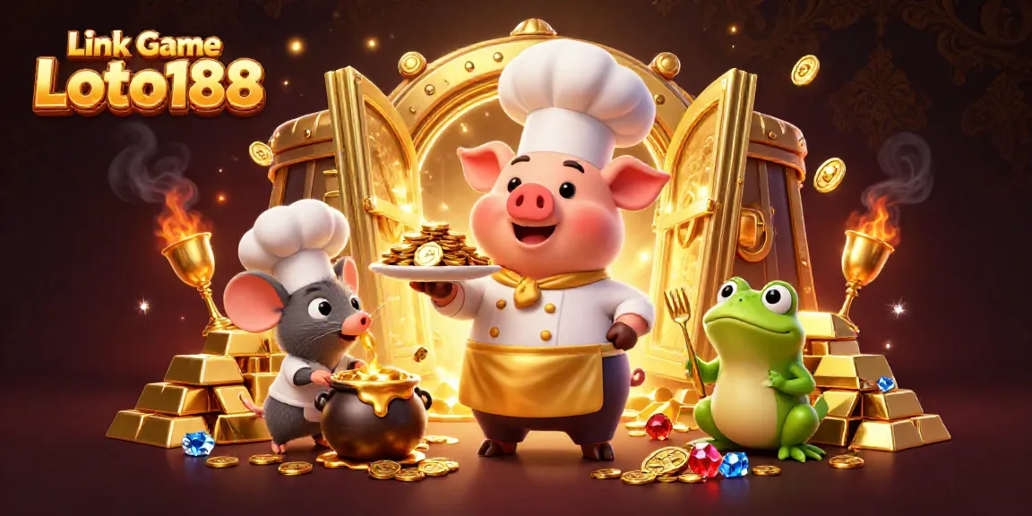 Experience thrilling action with Link Game Loto188 as golden coins and treasures abound in this vibrant illustration.