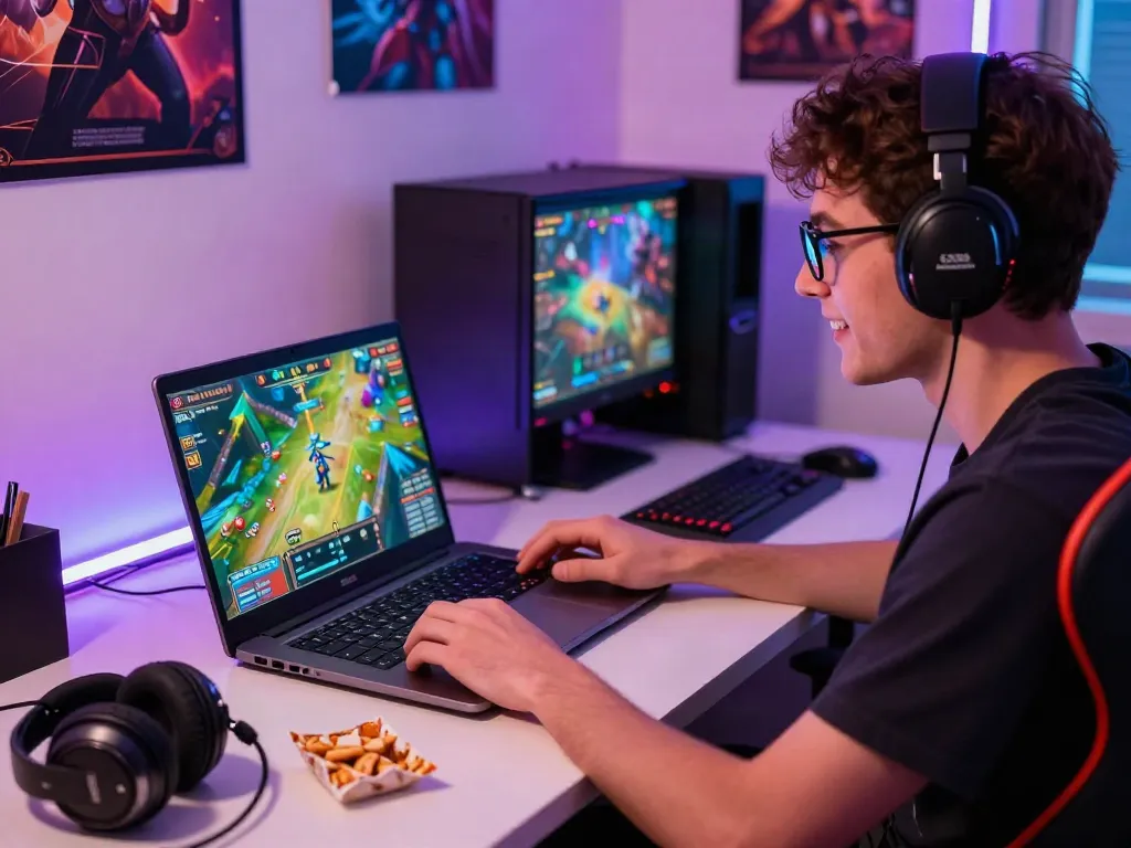 Player diving into immersive gaming at https://sunwint4.com/, showcasing vibrant visuals and a motivating workspace.
