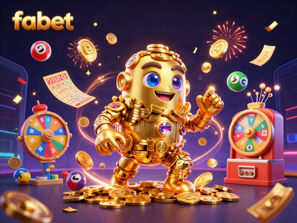 Experience exhilarating wins at fabet with our dynamic 3D casino-themed illustration showcasing vibrant games.