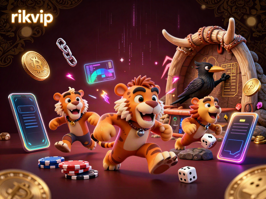 Experience thrilling gameplay at rikvip with a vibrant prehistoric casino atmosphere and glowing digital currencies.