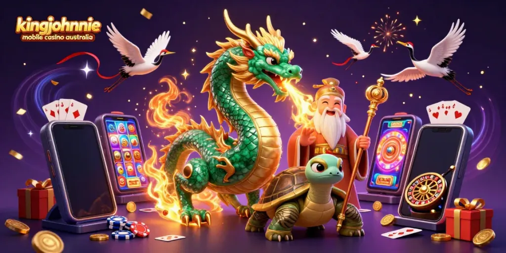 Engage with kingjohnnie mobile casino australia through vibrant visuals of animated games and casino characters.
