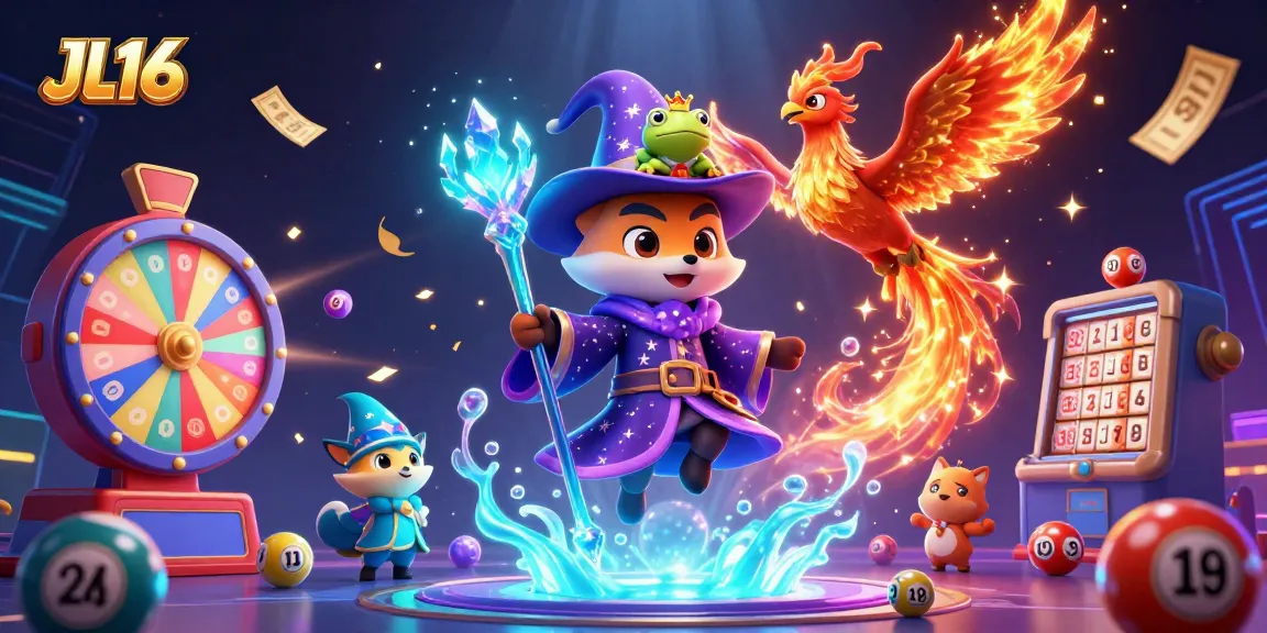 Experience thrilling gaming action at JL16 with vibrant casino elements swirling around.