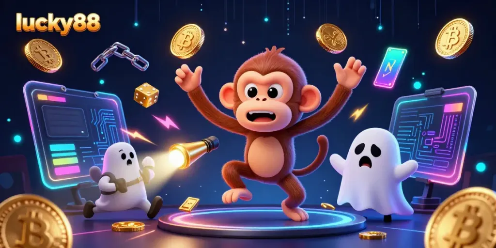 Engage in thrilling gameplay at lucky88 as a mischievous monkey juggles coins in a haunted casino.