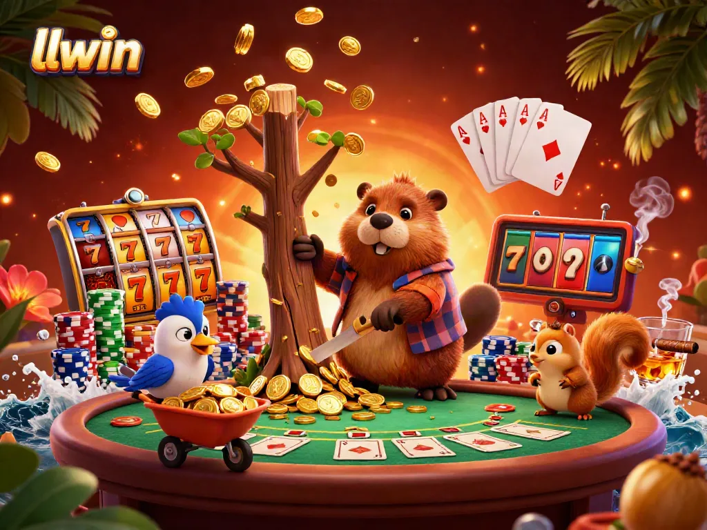 Experience llwin in action as a beaver builds wealth through gold coins and poker excitement.