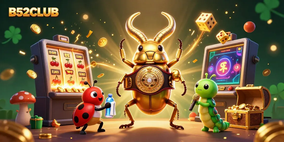 B52CLUB engages players with a dynamic gambling showdown featuring a golden stag beetle and winning slots.