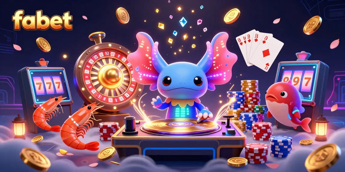 Spin and dance in the vibrant underwater casino scene featuring fabet's axolotl DJ and playful sea creatures.