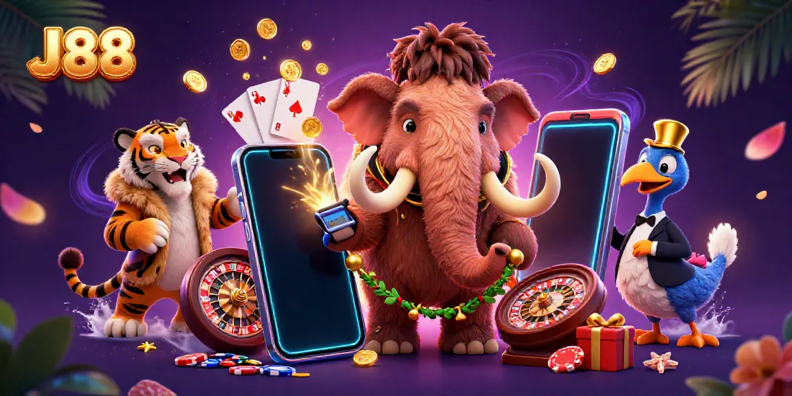 Join the vibrant J88 casino scene with a mammoth bouncer, saber-tooth VIP, and dodo doorman.