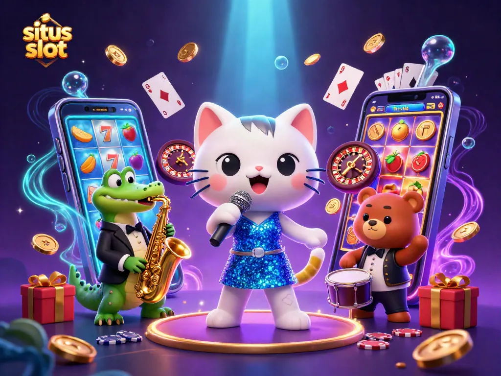 Engaging scene featuring "situs slot" with vibrant characters celebrating casino gaming and winning opportunities.