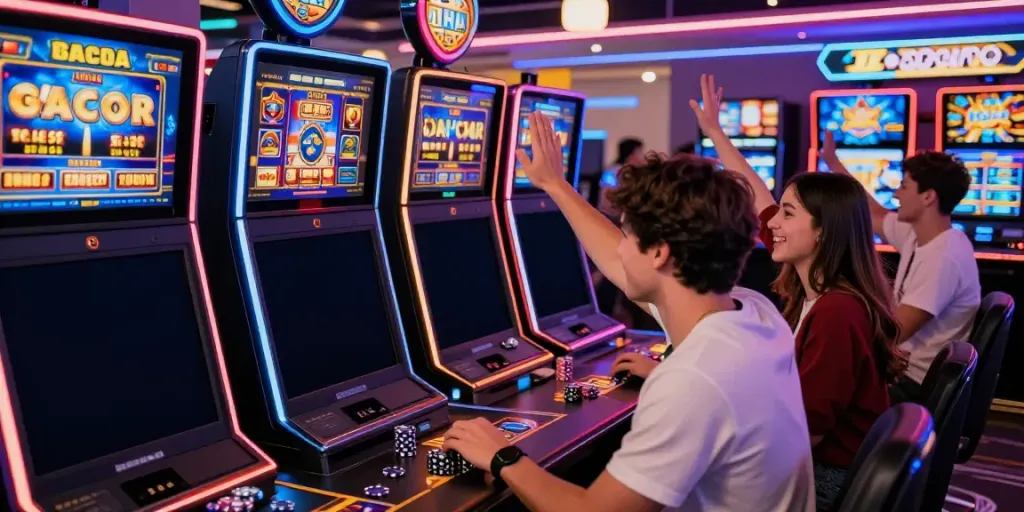 Exciting players enjoying slot gacor hari ini games at a modern digital casino.