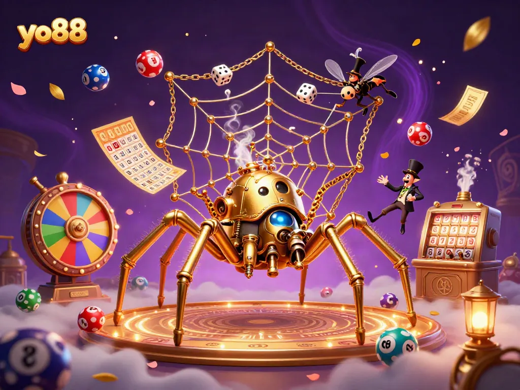 Win big at yo88 with a vibrant 3D illustration showcasing exciting casino elements.