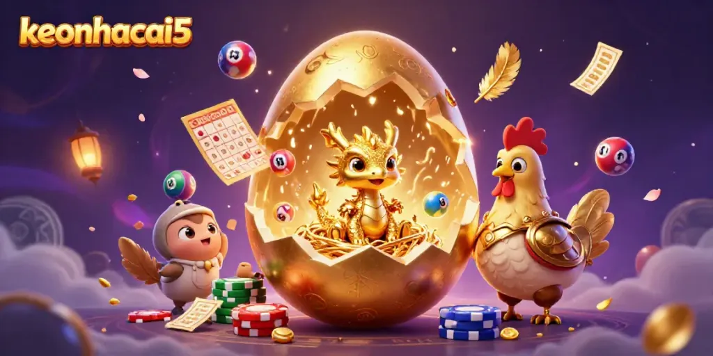 Engage with the thrilling experience at keonhacai5 featuring a golden dragon and lively casino elements.