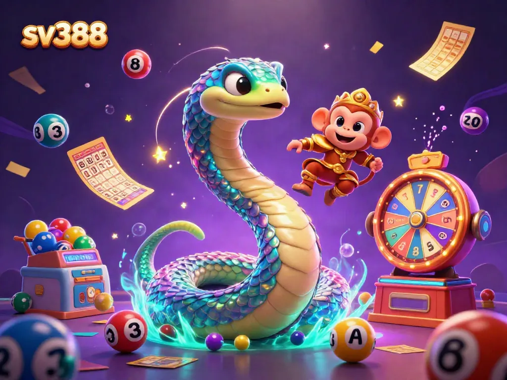 Experience thrilling cockfighting action with sv388 in a vibrant 3D illustrated scene filled with lively elements.