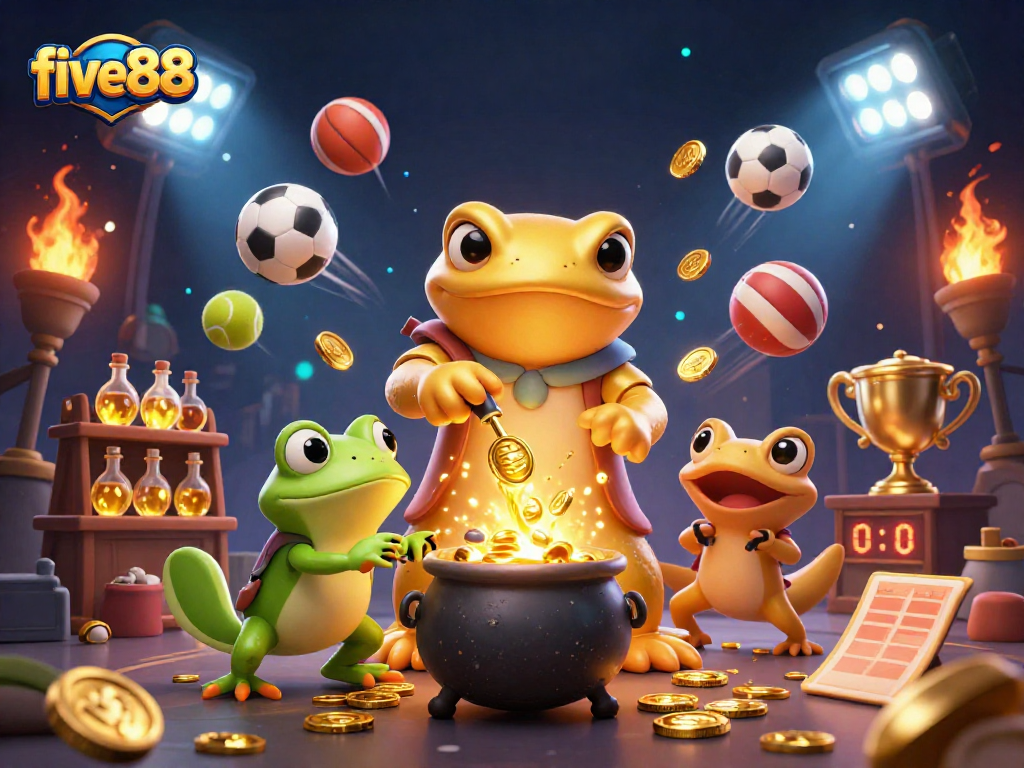 Experience the excitement of five88 with dynamic sports elements and a magical alchemy scene.