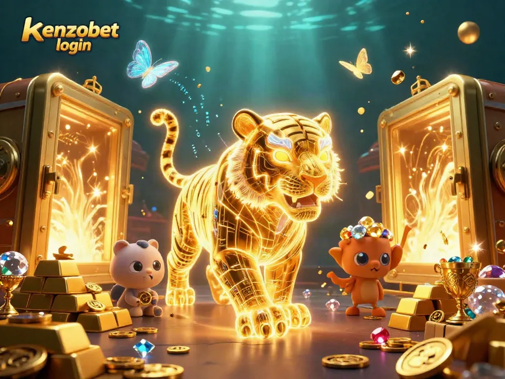 Experience the thrill of kenzobet login in a vibrant casino scene with gold treasures and high stakes!
