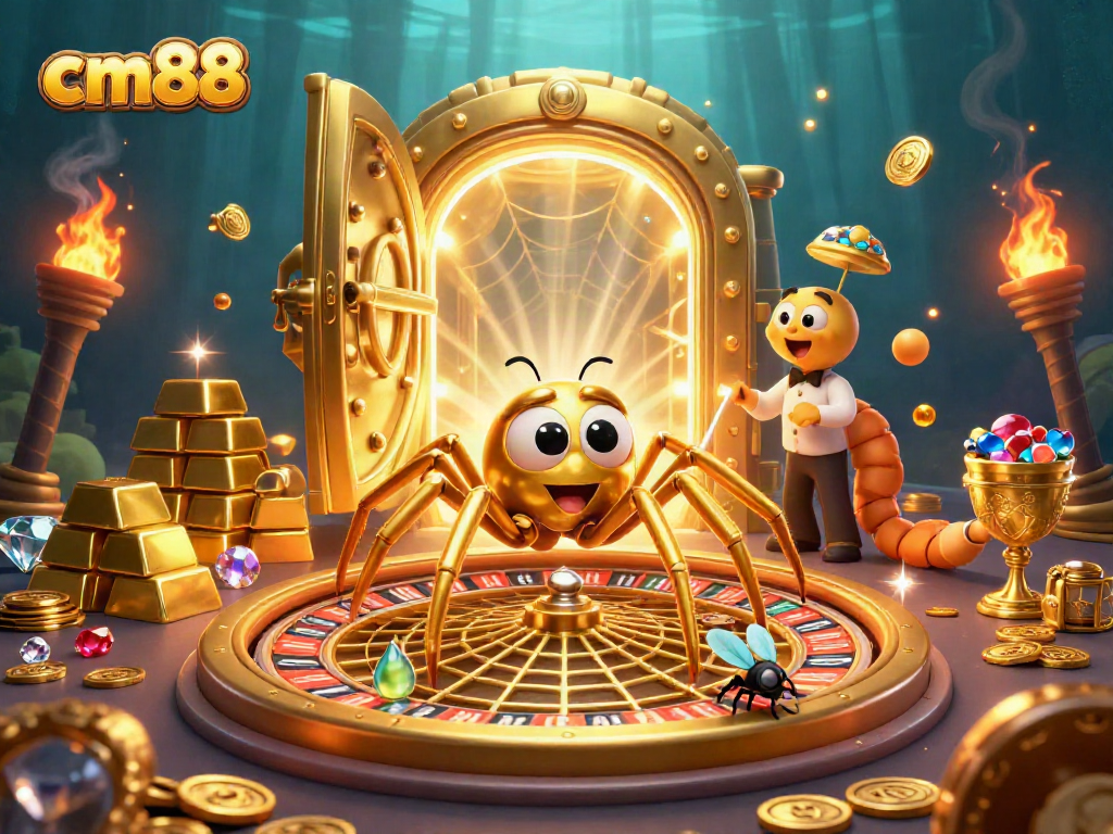 Experience thrilling gameplay at cm88 with dynamic casino-themed 3D illustration showcasing golden elements.