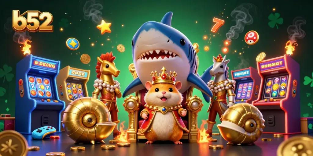 Engage with exciting b52 casino slots featuring massive megalodon throne and royal hamster king.