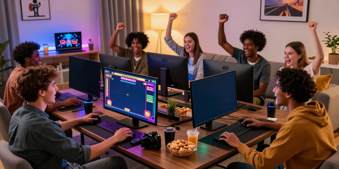 Friends enjoying slot gacor hari ini gaming session in a vibrant living room.