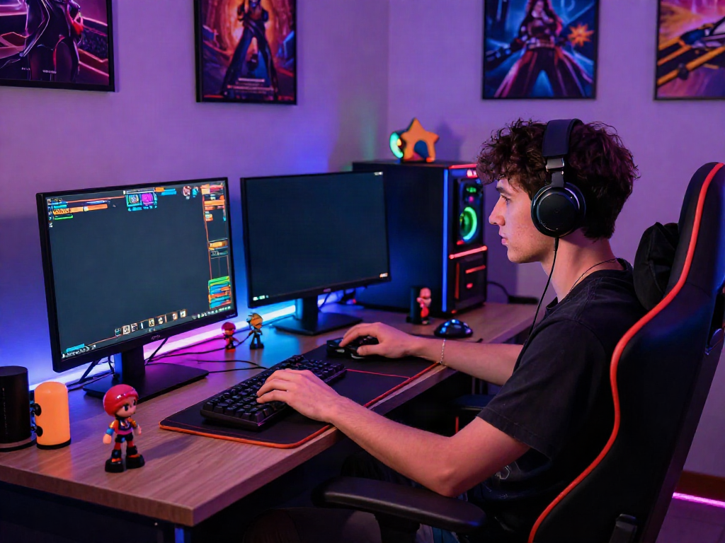 Player enjoying slot gacor gampang menang with colorful graphics in an immersive gaming setup.