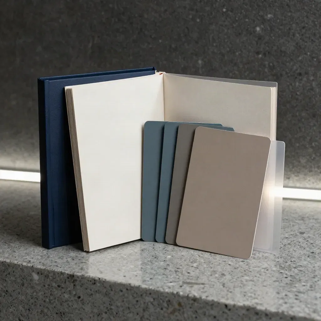 Pakiet startowy FX i giełda: pudełko, booklet i karty modułów na travertynie.