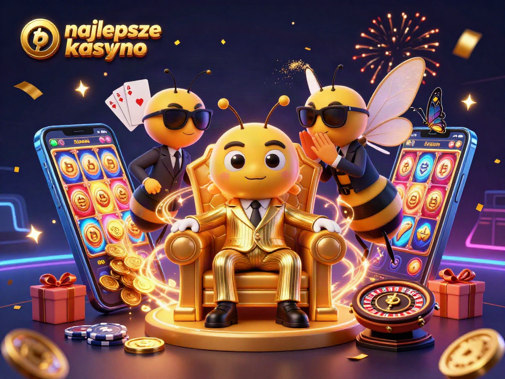 Explore the vibrant gaming scene in this illustration featuring the najlepsze kasyno bitcoin with characters and dynamic casino elements.