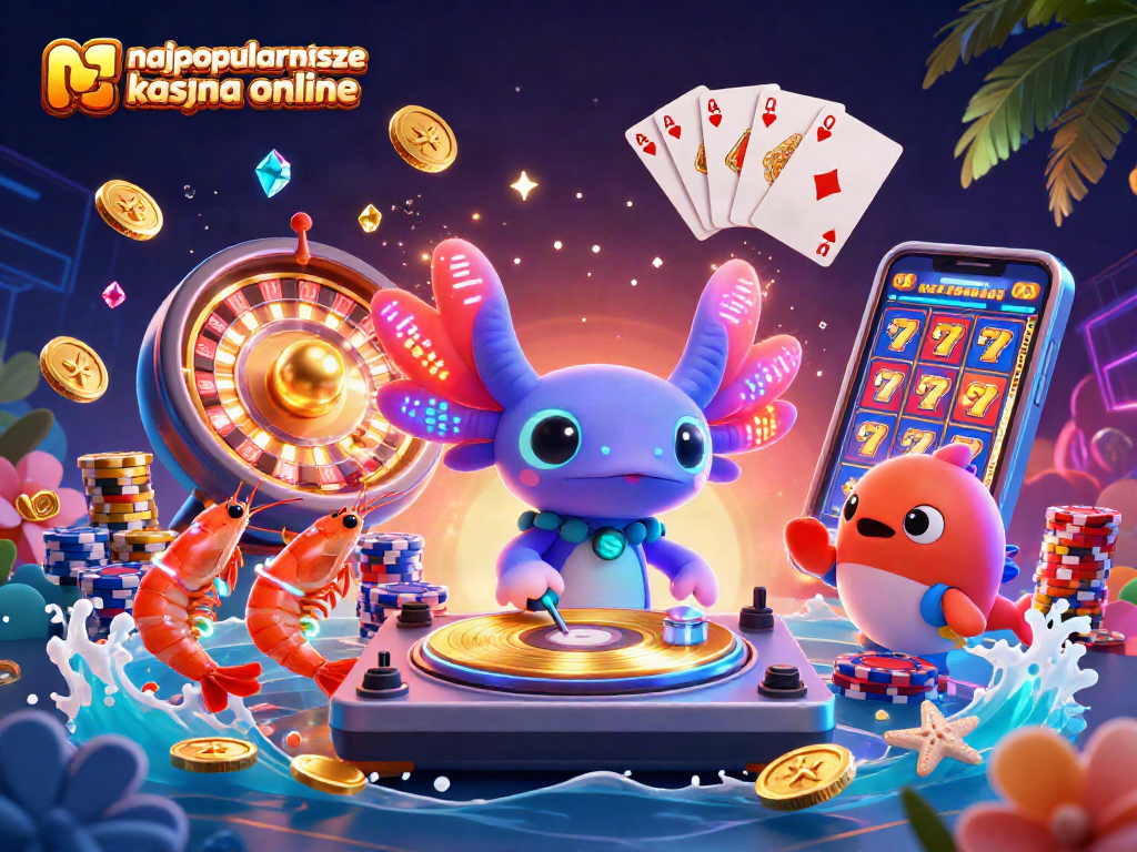 Experience vibrant live action at najpopularniejsze kasyna online with our exciting casino-themed illustration.