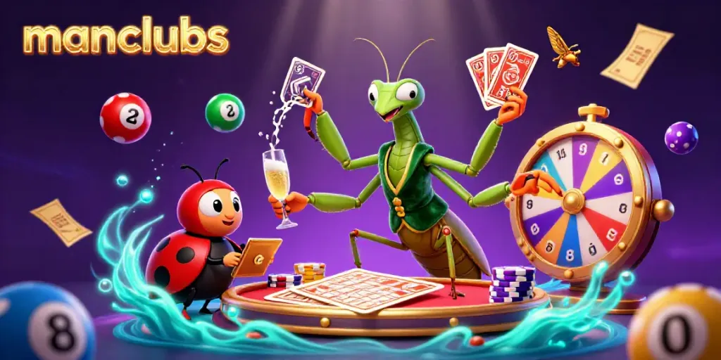 Experience excitement at manclubs with vibrant casino characters and dynamic game elements in a captivating scene.
