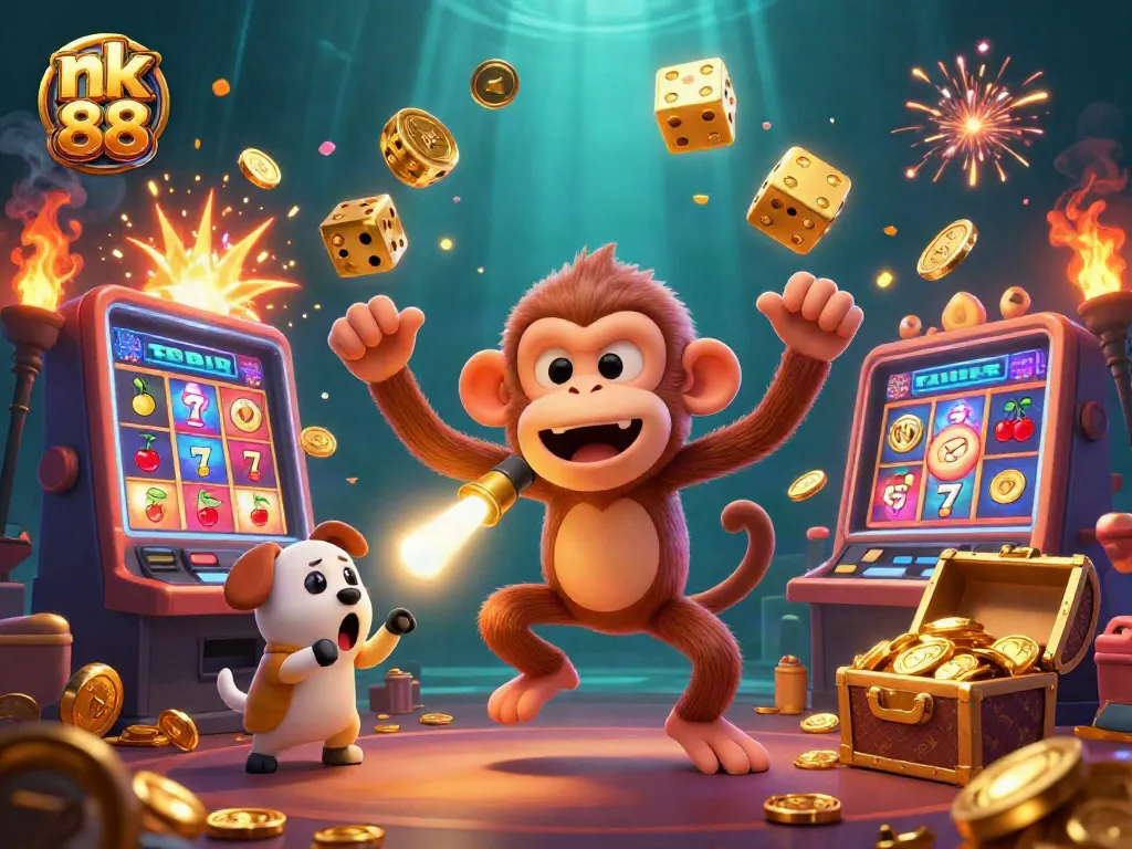 Engage with thrilling nk 88 casino gaming as golden objects fly in an enchanting digital illustration.