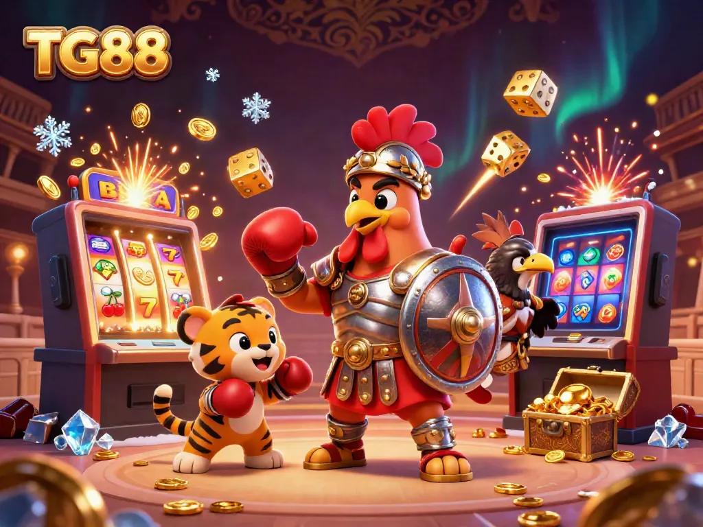 Experience the winning excitement at TG88 with a 3D slot machine and lively casino characters.