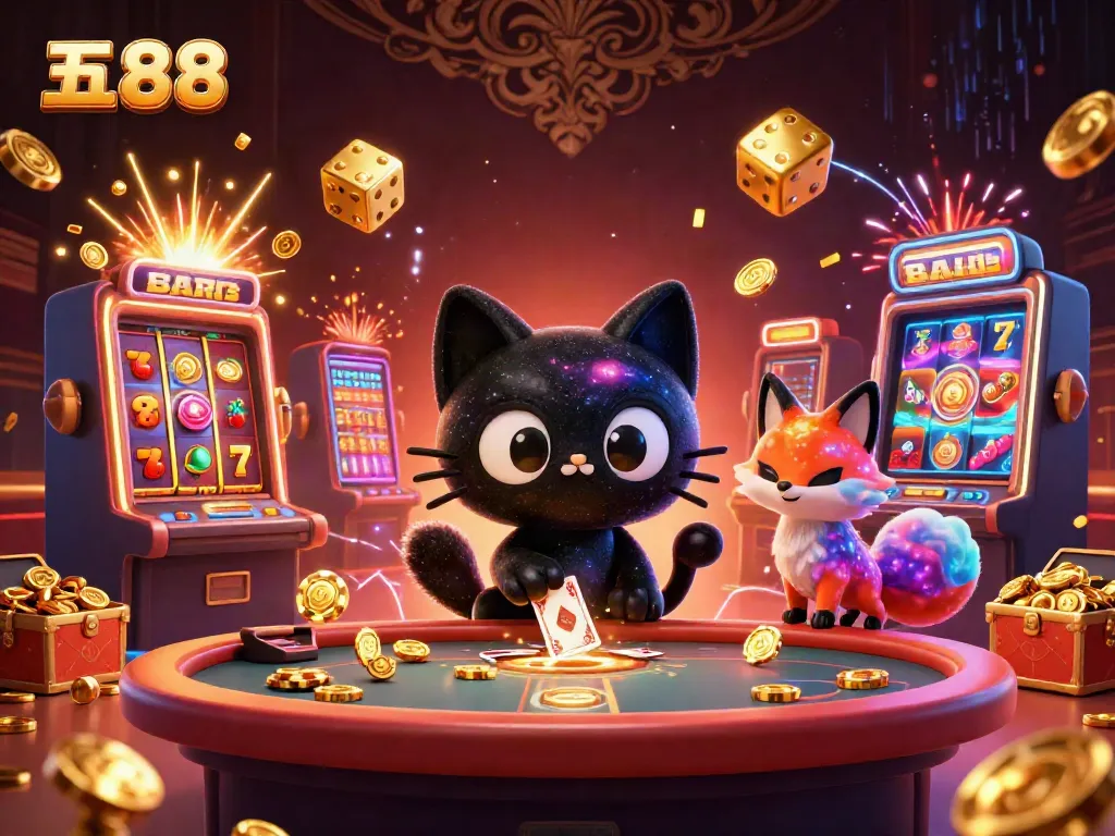 Engage with five 88's thrilling cosmic casino scene featuring 3D characters and dynamic game elements.