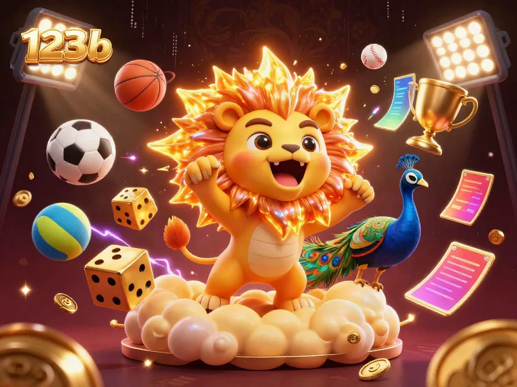 Experience thrilling betting with 123 b, featuring dynamic sports and casino elements in a vivid 3D scene.