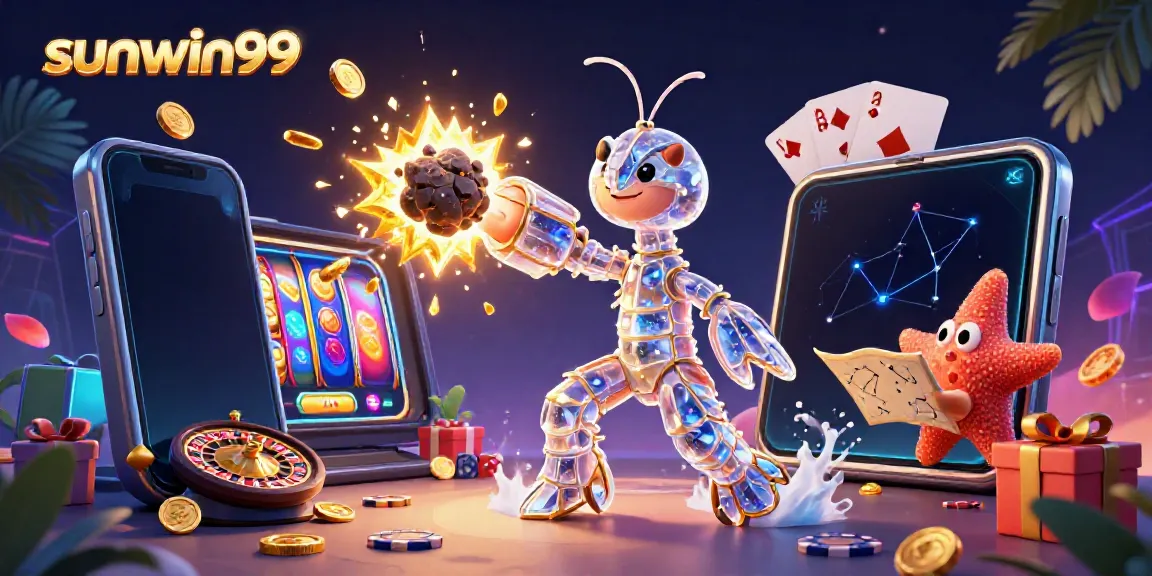 Experience excitement with sunwin99 as a mantis shrimp battles asteroids for golden gems.