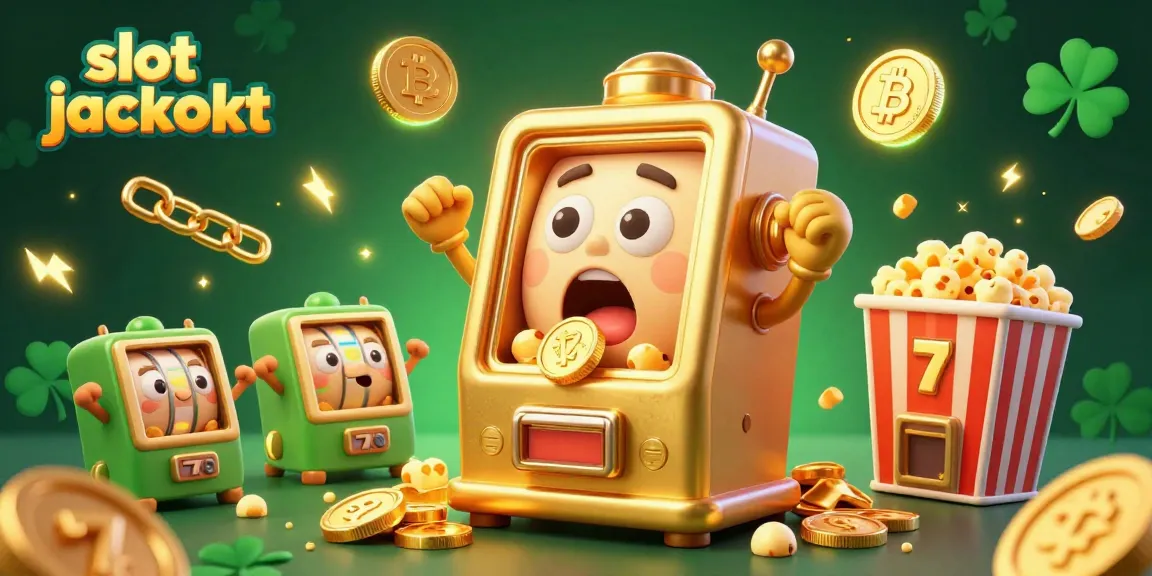 Celebrate the slot jackpot with a golden machine gleefully pouring coins in a vibrant casino scene.