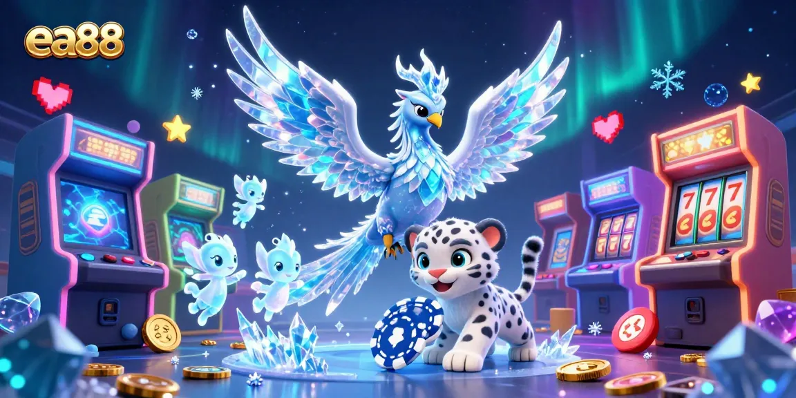 ea88's ice phoenix and snow leopard cub celebrate casino wins with colorful gaming elements