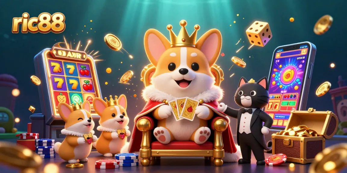 Experience the thrill with ric88 as cartoon characters celebrate wins amid dynamic casino elements.