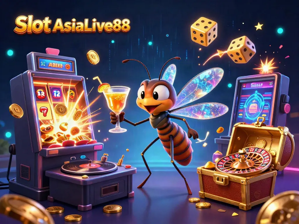 Engage with Slot AsiaLive88's vibrant fantasy featuring a casino-themed illustration with energetic gaming elements.