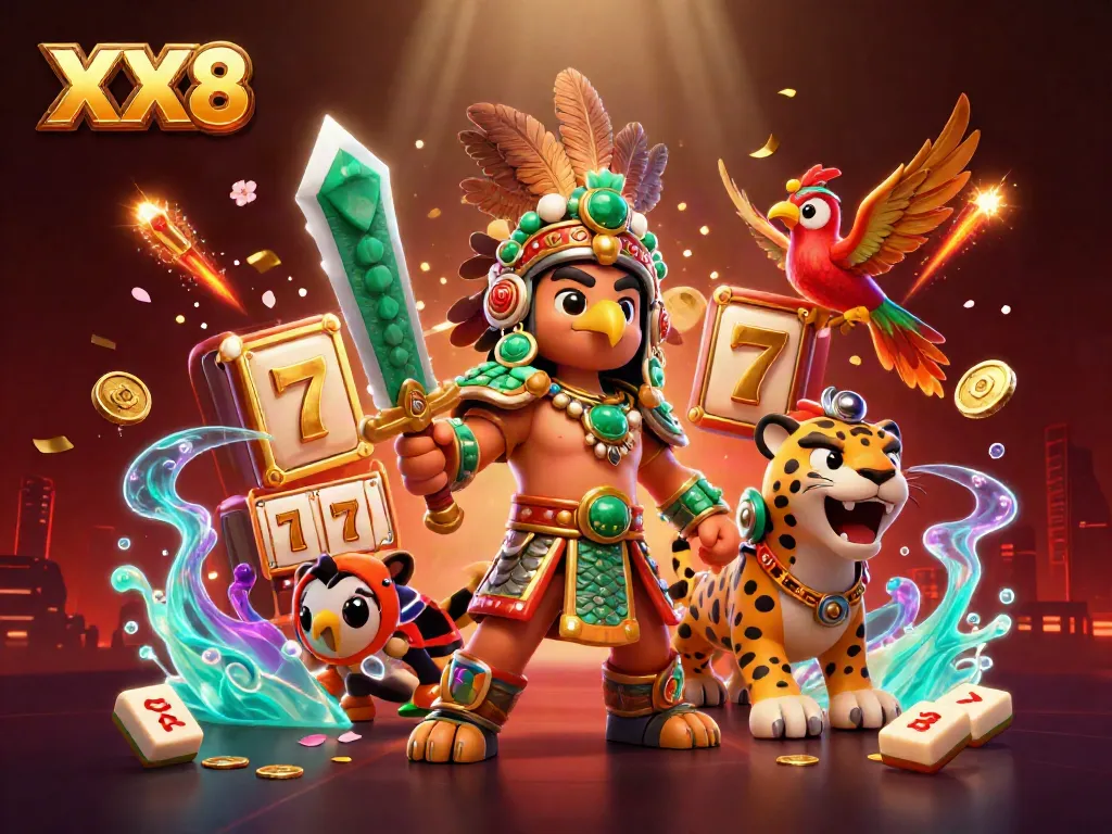 Engage in captivating online gaming with XX8 featuring dynamic characters and vibrant casino elements.