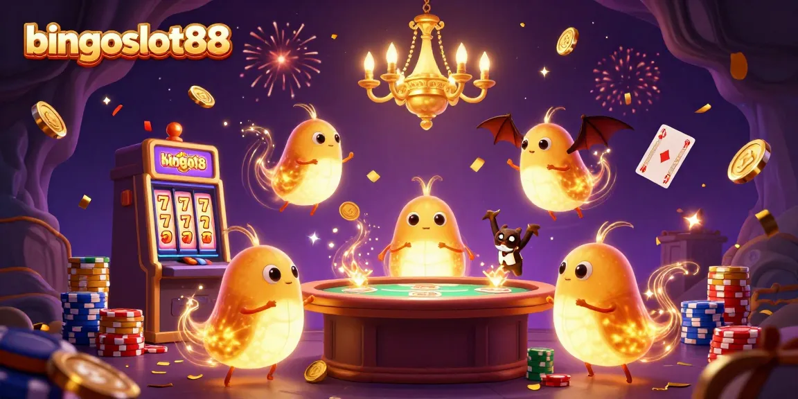 Menghidupkan bingoslot88 dengan karakter kartun di kasino gua yang cerah dan menyenangkan.