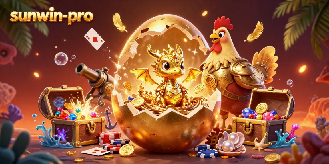 Experience sunwin-pro's vibrant casino world with golden dragon and poker chips in rich illustration.