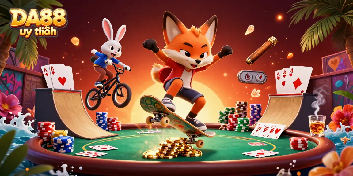 Experience thrilling gameplay with DA88 uy tín featuring vibrant characters and casino decorations.