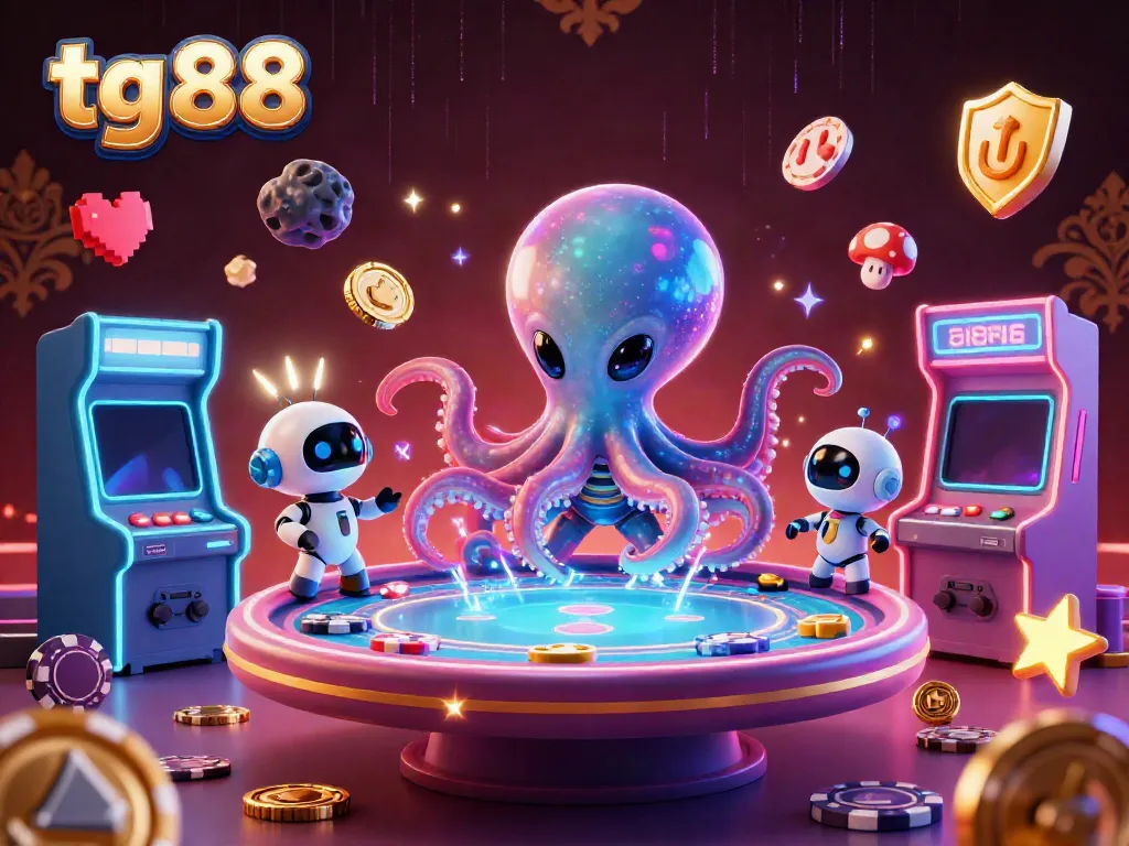 Engage with tg 88's dynamic gaming scene featuring a holographic poker table and alien characters.