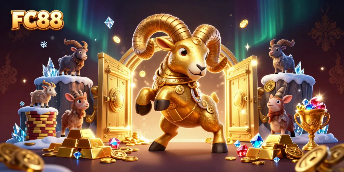 Join the action at FC88 with a golden ram crashing through a treasure vault amidst shimmering jewels.