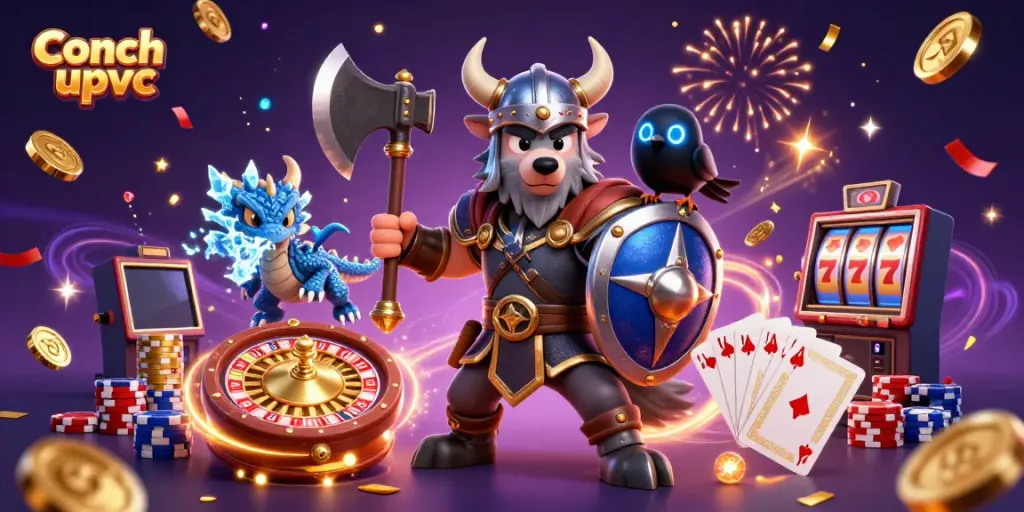 Experience the magic of Conch upvc as the Viking wolf warrior embarks on a gaming adventure.